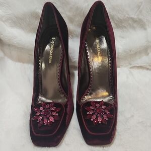 BCBGMaxAzria Burgundy Velvet Heels with Jewel Accents
